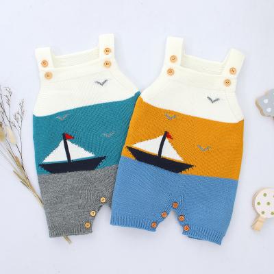 China Lovely lovely 2021 wholesale newborn children home clothes button design sailboat pattern with three color baby clothes cotton rompers for sale