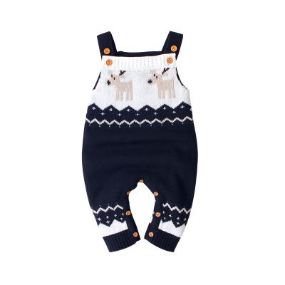 China Winter Q82W303 Modern Christmas Modern Deer Full Body Knit Sweater Baby Halter Jumpsuit Button Baby Romper for sale