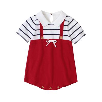 China Wholesale Lovely Striped Bow Collar Bow Collar Summer Newborn Newborn Baby Clothes Romper For Girl And Boy for sale