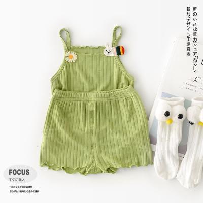 China Polyester/Cotton Polyester/Cotton Girl Costume Little Daisy Halter Sleeveless Cool 21 Summer Baby Knitted Romper Tops + Shorts Cute 2 Piece Set for sale