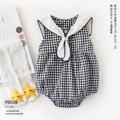 China 100% Spandex Baby Crawling Set/Simple Infants Plaid Romper Cotton Spandex Suit/Black and White Triangle Bowtie Cotton Shawl Sleeveless for sale