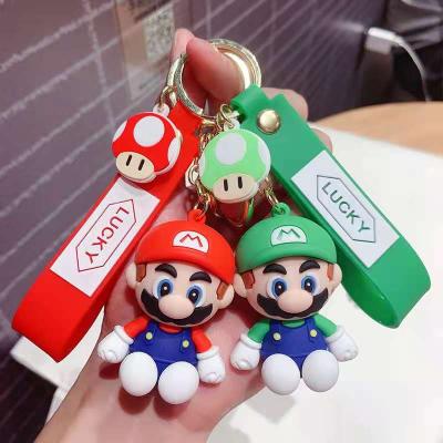 China 2021 Designer Kawaii 3d Silicone Cute Cartoon Pvc Bros Super Mario Rubber Keychain for sale