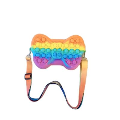 China 2021 Big Work Size Rainbow Children Kids Wiggle Popit Cross Body Shoulder Bag Handbag Silicone Push Pop It Bow Coin Purse for sale