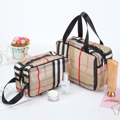 China Fashion 3 Pieces Travel Storage Bag Makeup Bag PVC Mesh Large Capacity Wash Cosmetic Bag for sale