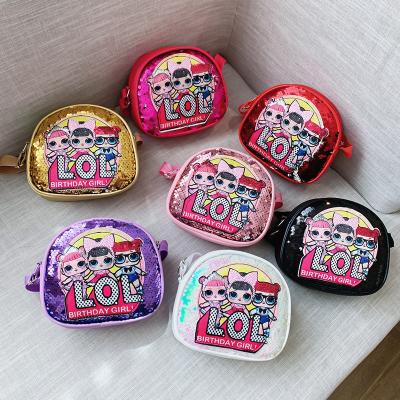 China 2021 OEM Fashion Small Waterproof Cheap Leather Sequins Shoulder Bags Cute Children Clip Girls Handbags for sale