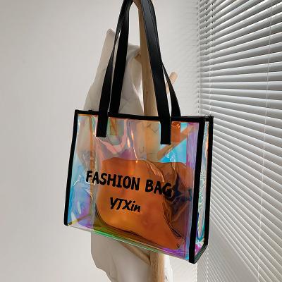 China NEW 2021 Fashion Tote Bags Large Capacity PU Shoulder Transparent Leather Handbag For Women for sale