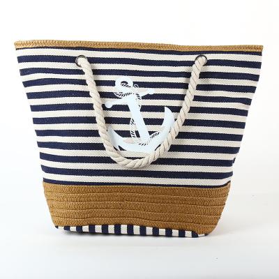 China High Quality Fashion Striped Large Capacity Shopping Bag Canvas Shoulder Beach Bag for sale