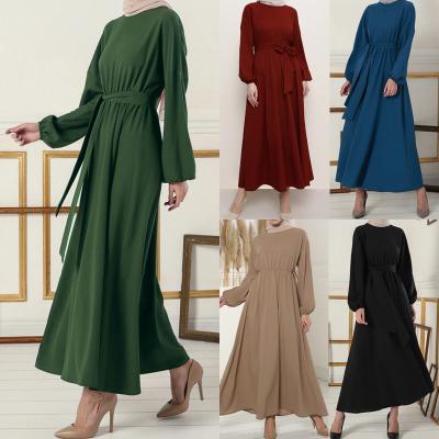 China 2022 Polyester Middle East Muslim Women's Fashion Clothing Abaya Long Sleeve Robe Muslim Arab Dress for sale