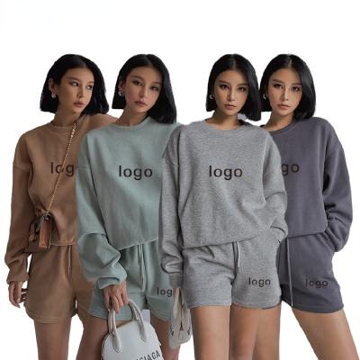 China Anti-Wrinkle Custom Two Piece Short Sweatpants Set Women Hoodie Sweatshirt 2021 Sweatsuit Short Set Jogger 2 Two Piece Shorts Pants Set for sale