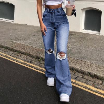 China 2021 Bell Bottom Plus Size Wide Leg Rocket Rip High Rises Skinny Denim Ripped Jeans Women for sale