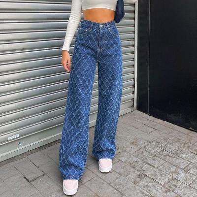 China New Design Straight-Fitting Ladies Stripes Good Waist Diagonal Casual Super Slim High Waist QUICK DRY Design Loose Jeans for sale