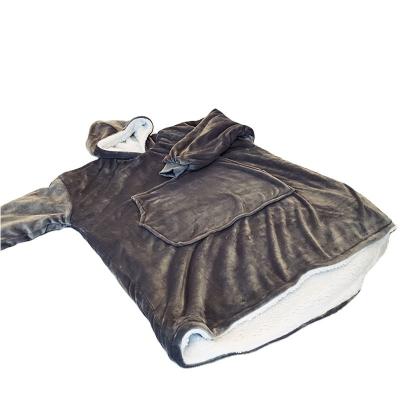 China Wholesale PORTABLE Manufacturing High Quality Bedroom Sherpa Flannel Kids Oversized Hoodie Blanket With Pocket For Window for sale