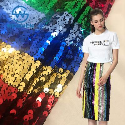 China Wholesale Custom Memory Stretch Fabric Colorful Reversible Rainbow Sequin Fabric for sale