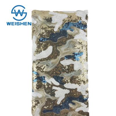 China Wholesale Newest Good Unique Memory Textile Ready Camouflage Sequin Fabric for sale