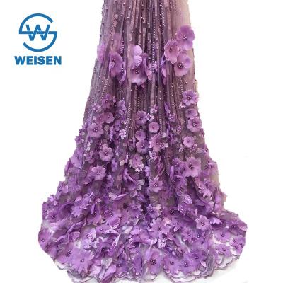 China 2019 Viable Mesh Embroidery Lace 3d Tulle Flower Pearl Beaded Embroidered Net Fabric for sale