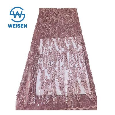 China Viable Wholesale Embroidery Silk Net Dust Luxury Pink French Weeding Lace Fabric for sale