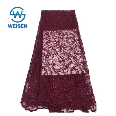 China Red Knitting Chantilly Lace Fabric Viable French Tulle Wedding Order For Dress for sale