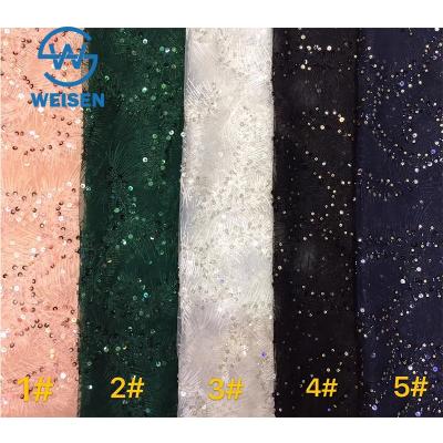 China Viable Wholesale Colorful Wedding Embroidery Beaded Tulle Bead Wholesale Pearl Lace Fabric for sale