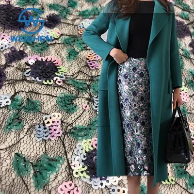 China Memory Cheap Embroidered Mesh Lace Textile Flower Design Sequin Embroidery Fabric for sale