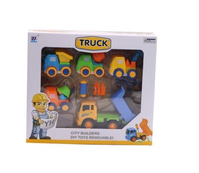 China Disassembly engineering car toy 2021 design DIY disassembly latest cartoon toy truck with four toy engineering vehicles for sale