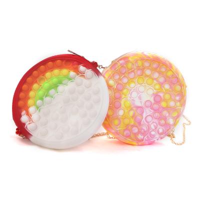 China Hot Selling Silicone Crossbody Soft Toy Purse Women Shoulder Coin Purse Silicone Push Bubble Wiggle Sensory Toy Bags for sale