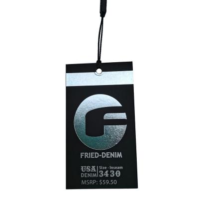 China Eco - Friendly Logo Black Brand Paper Card With Custom Rope Hang Tag For Clothing for sale