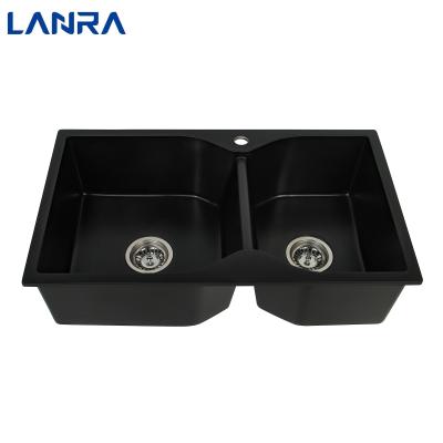 China High Grade Topmount Single Bowl Faucet Black Granite Compound Quartz Sink Without Sink for sale