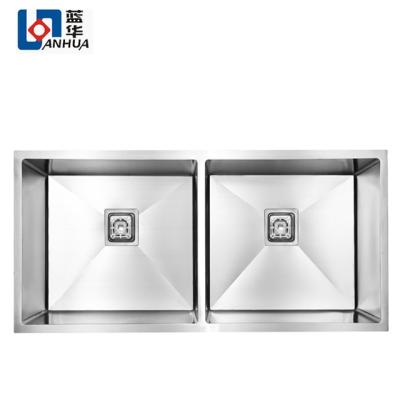 China Without Faucet Fregadero Acero Stainless Deep Square Double Bowl Kitchen Sink for sale