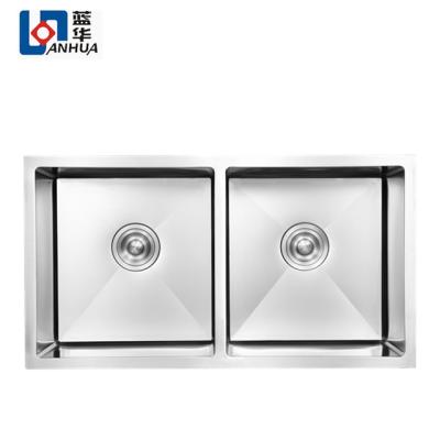 China Without Faucet Cupc Approved Square Corner Undermount Double Kitchen Sink Handmade Stainless Steel for sale