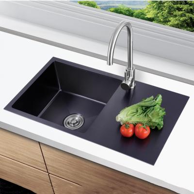 China Without Faucet Black Single Bowl 304 Stainless Steel Handmade Kitchen Sink With Drainer for sale