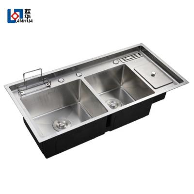 China Without Faucet Zhonshan Three Compartment Stainless Steel Commercial Hand Made Kitchen Sink for sale