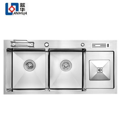 China Without Faucet Malaysia Restaurant Stainless Steel Multifunctional Kitchen Sink With Waste Bin for sale