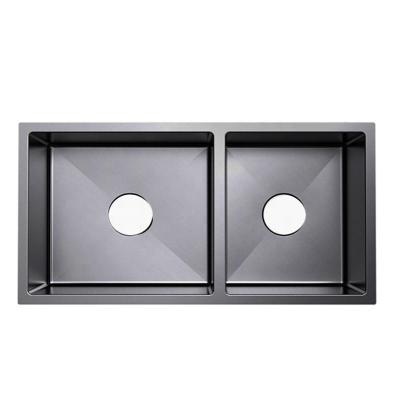 China Without Faucet Kitchen Sinks 304 Stainless Steel Nano Black Color Large Double Bowl Sinks for sale