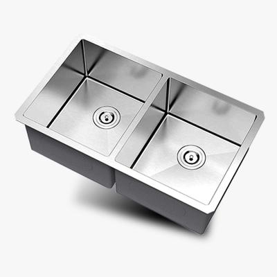 China Handmade Cleaning Kitchen Sink Stainless Steel Undermount Faucet Canada Popular Double Bowl Without Half for sale