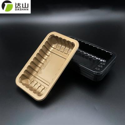 China 100% Food Grade Materials Frozen Food Tray Packaged Black Green Gold Disposable Supermarket Meat Blisters Packing PP/RPP Plastic Food Tray for sale