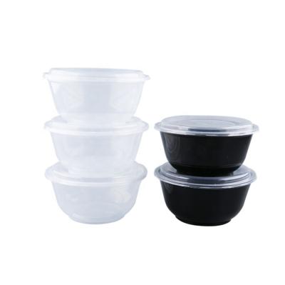 China Disposable Round Microwavable Food Containers Microwavable Bowls PP/RPP Black/Clear Takeaway Plastic Lunch Box for sale