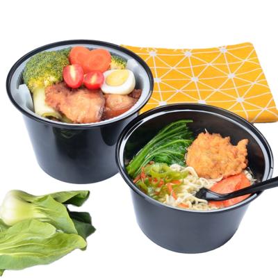 China RPP/PP Heatable Round Black Lunch Box Custom Disposable Microwave Plastic Food Packing Containers for sale