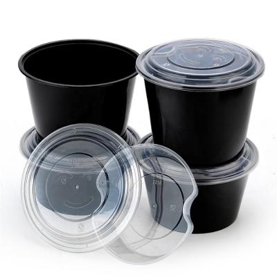 China Microwavable Bento Lunch Box PP/RPP Heatable Round Custom Black Plastic Disposable Food Containers for sale