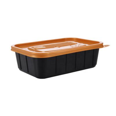 China RPP/PP Heatable Disposable Plastic Bento Tiffin Black Lunch Box/Hold Way Food Storage Container With Lid for sale