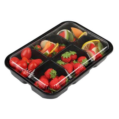 China food safe material & Rectangle Disposable Transparent Plastic Tray Packaging RPET/PET Black Dry Fruit Box for sale