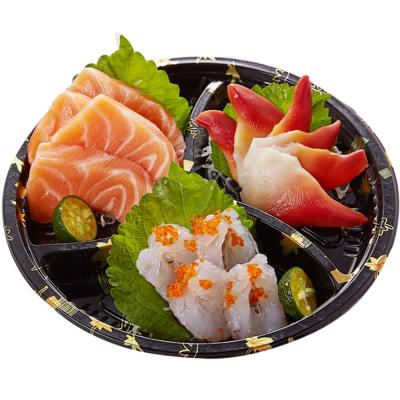 China Sushi 3 Compartment Disposable Clear Packing Bento Box Disposable Plastic Round Container With Lid for sale