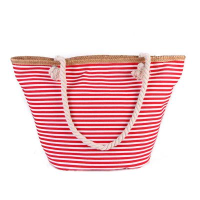 China New High Quality Fashion Canvas Korean Stripe Large Capacity Women's Portable Beach Bag for sale