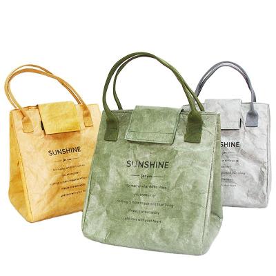 China Wholesale Portable Goods Eco-friendly Washed Kraft Paper Handbag Dupont Tyvek Bento Box With Lunch Cooler Waterproof Insulated Bag for sale