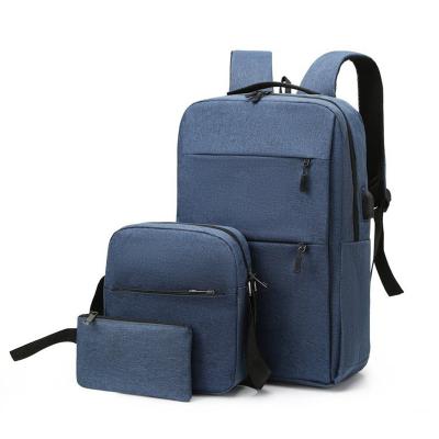 China With USB Solid Color Leisure Travel USB Charging Backpack Three-Piece Business Outdoor Comfortable Backpack College Student Computer Bag for sale