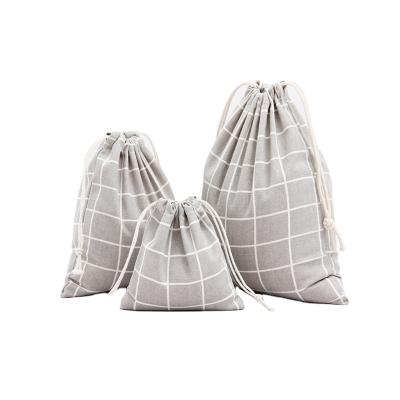 China Factory Wholesale Three Size Gift Eco - Friendly Cotton And Checked Drawstring Storage Canvas Pockets for sale