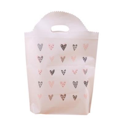 China 50PCS/PACK Manufacturer Cheap Custom Logo Printing Patch Handle Waterproof PE Die Cut Biodegradable Buying Plastic Bag for sale