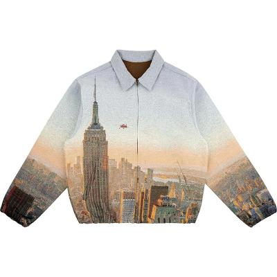 China Breathable Breathable Customize Tapestry Hip Hop Clothing Zip Up Streetwear Mens Woven Tapestry Jacket for sale