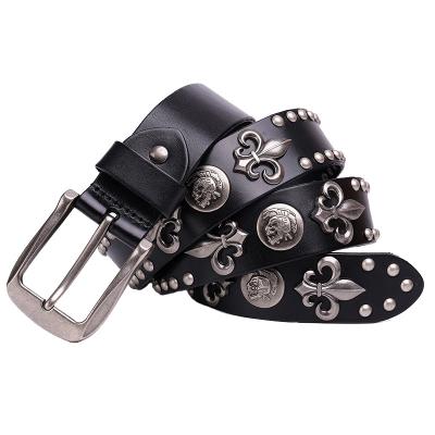 China Cowhide Punk Rock Skull Studded Cowhide Casual Genuine Leather Belts For Women Men Jeans Belt for sale