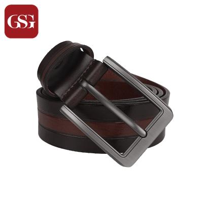 China GSG Two Tone Vintage Mens Casual Genuine Cow Skin Whip Leather Belts For Jeans Metal Alloy Pin Buckle Belt for sale