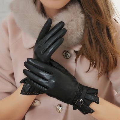 China Dressing Gloves Leather Manufacturer Warm Winter Black Brown Women Leather Workout Gloves for sale